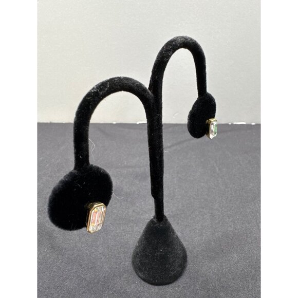 Vintage Monet Gold-Tone Crystal Octagon Stud Earrings Art Deco - Picture 2 of 8